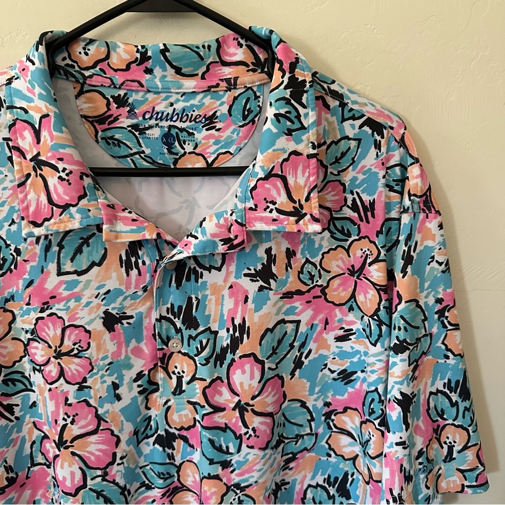 Chubbies Blue and Pink Dress Shirt with Tropical Floral Design